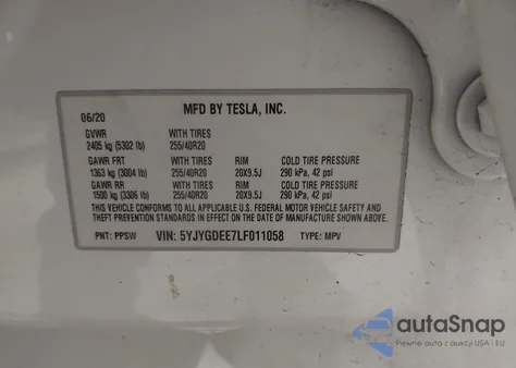 2020 Tesla Model Y Long Range Dual Motor All-Wheel Drive from USA, damaged, VIN 5YJYGDEE7LF011058